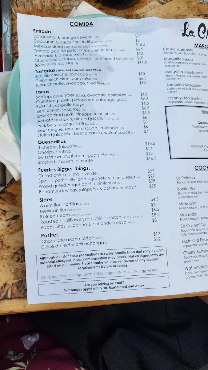 Menu, La Cholita