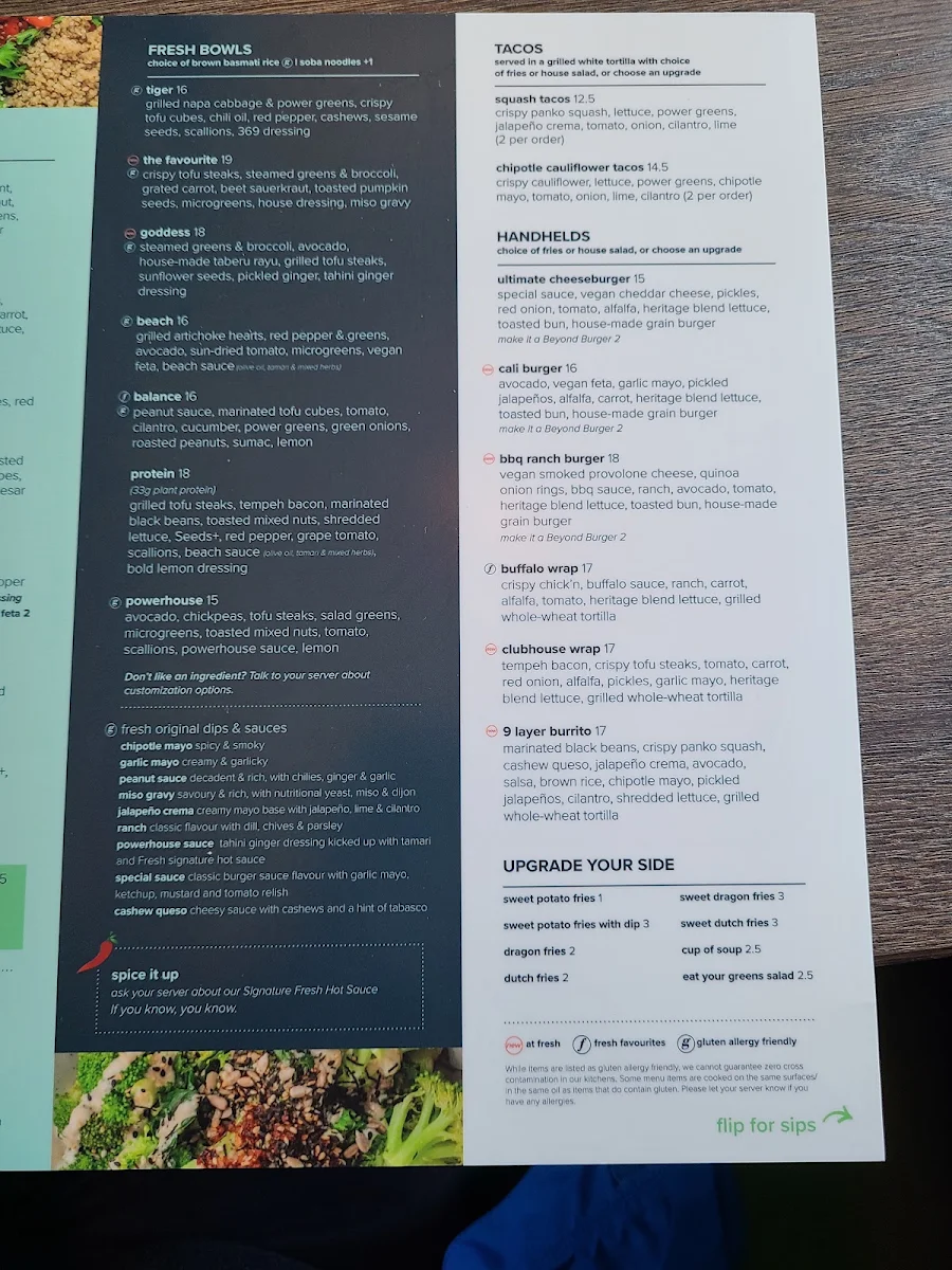 Menu, Fresh Kitchen + Juice Bar