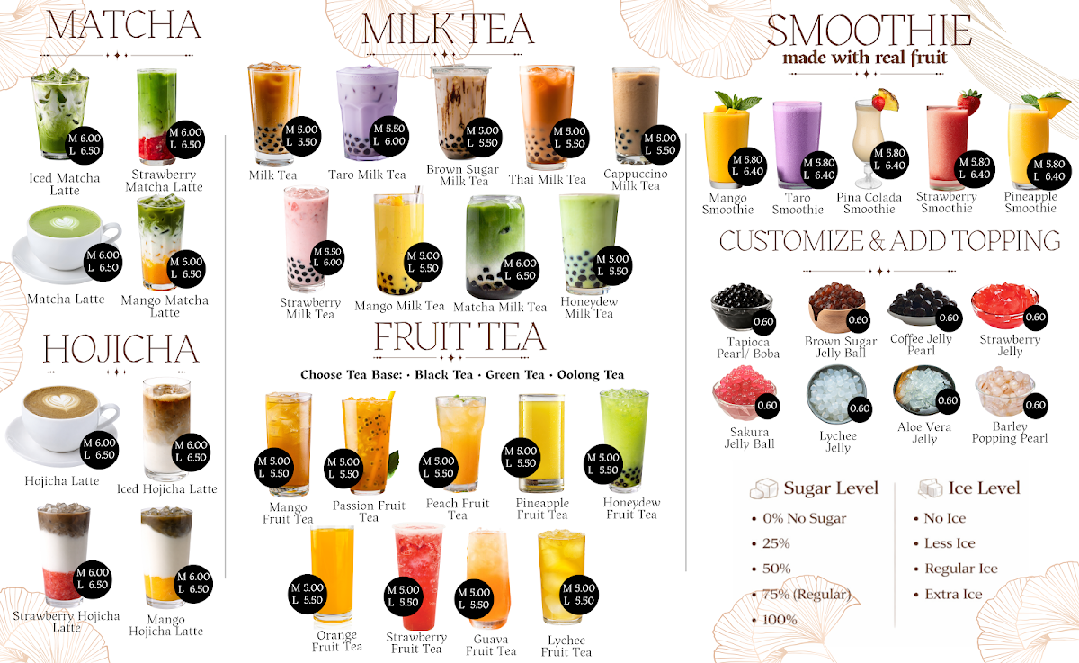 Menu, FeelFree Tea and Snack House