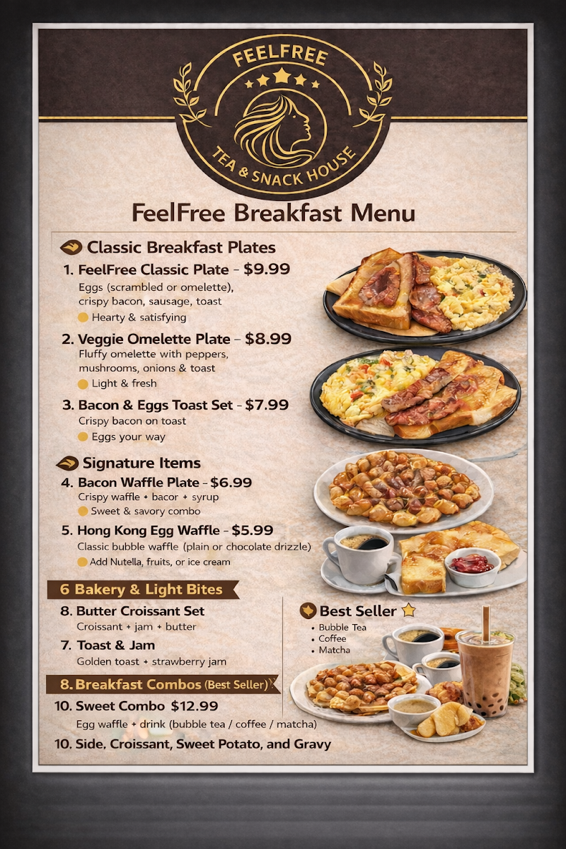 Menu, FeelFree Tea and Snack House