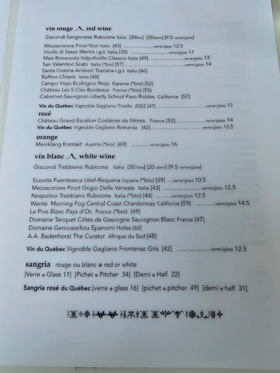 Menu, Restaurant Violet Angel