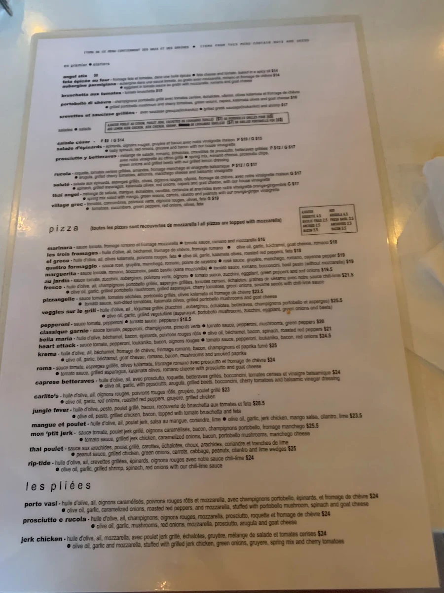 Menu, Restaurant Violet Angel