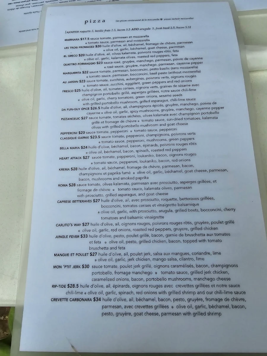 Menu, Restaurant Violet Angel