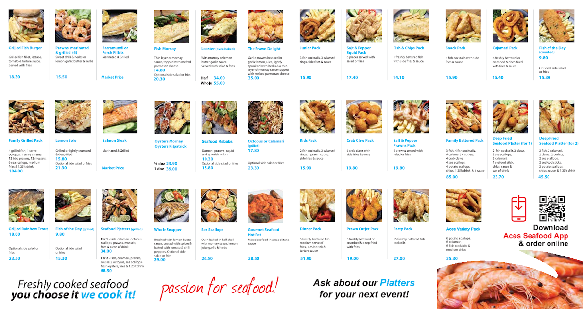Menu, Aces Seafood