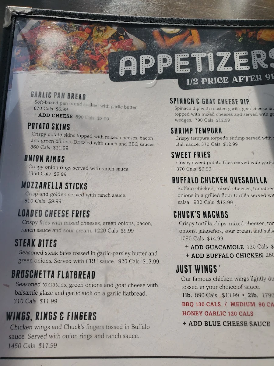 Menu, Chuck's Roadhouse Bar and Grill