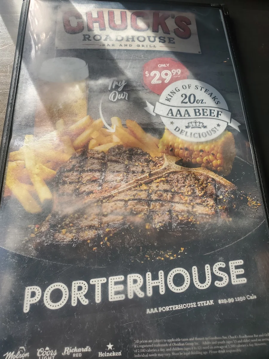Menu, Chuck's Roadhouse Bar and Grill