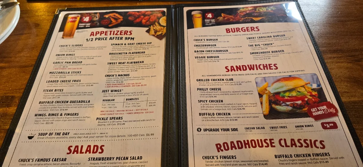 Menu, Chuck's Roadhouse Bar and Grill