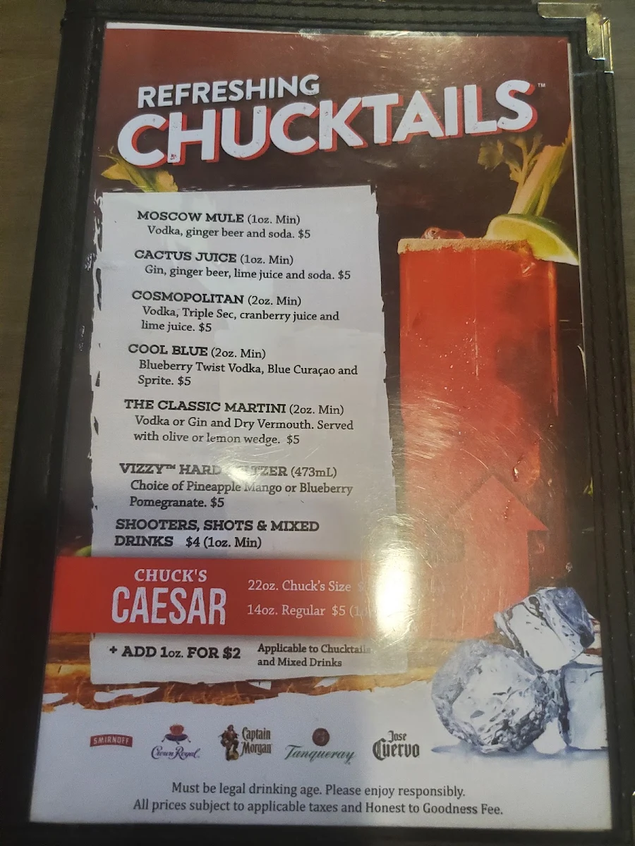 Menu, Chuck's Roadhouse Bar and Grill