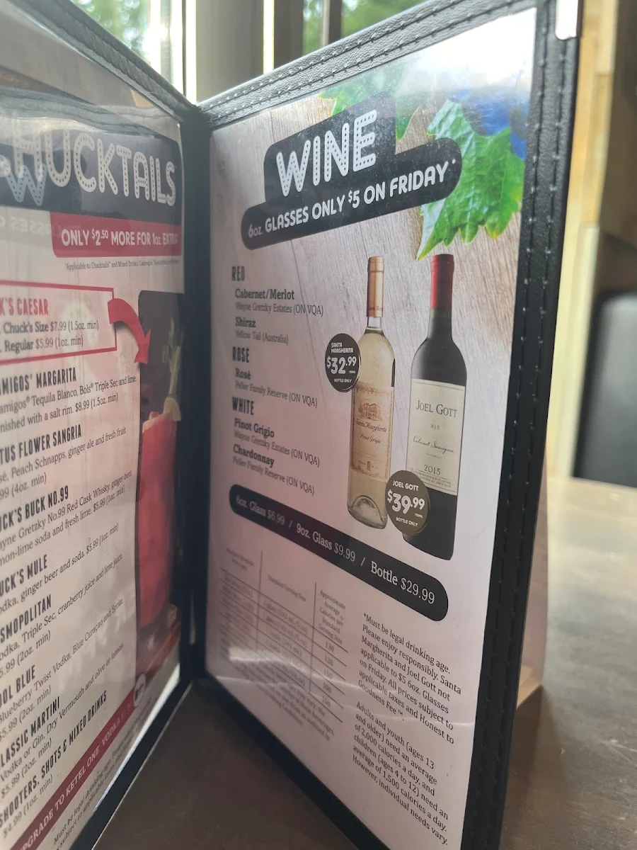 Menu, Chuck's Roadhouse Bar and Grill