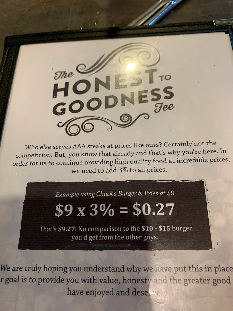 Menu, Chuck's Roadhouse Bar and Grill
