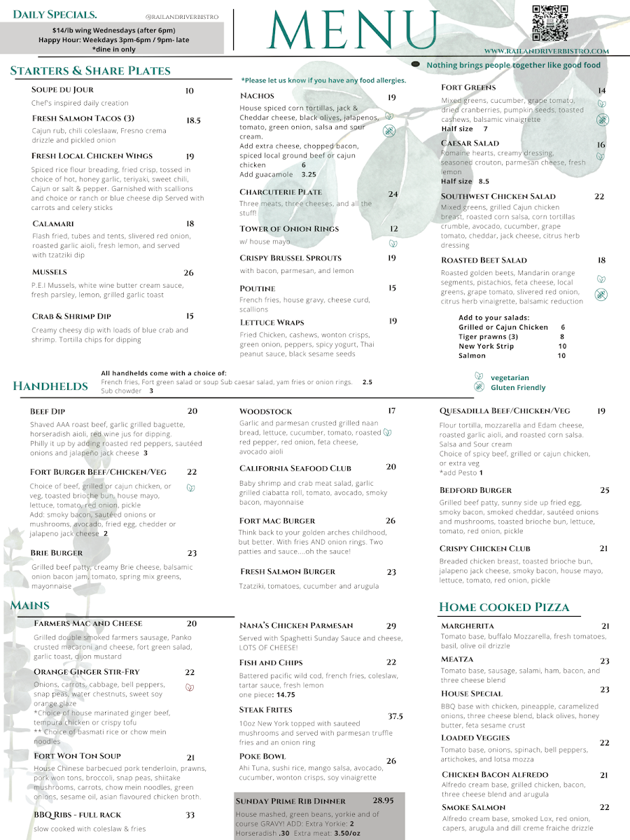 Menu, Rail & River Bistro