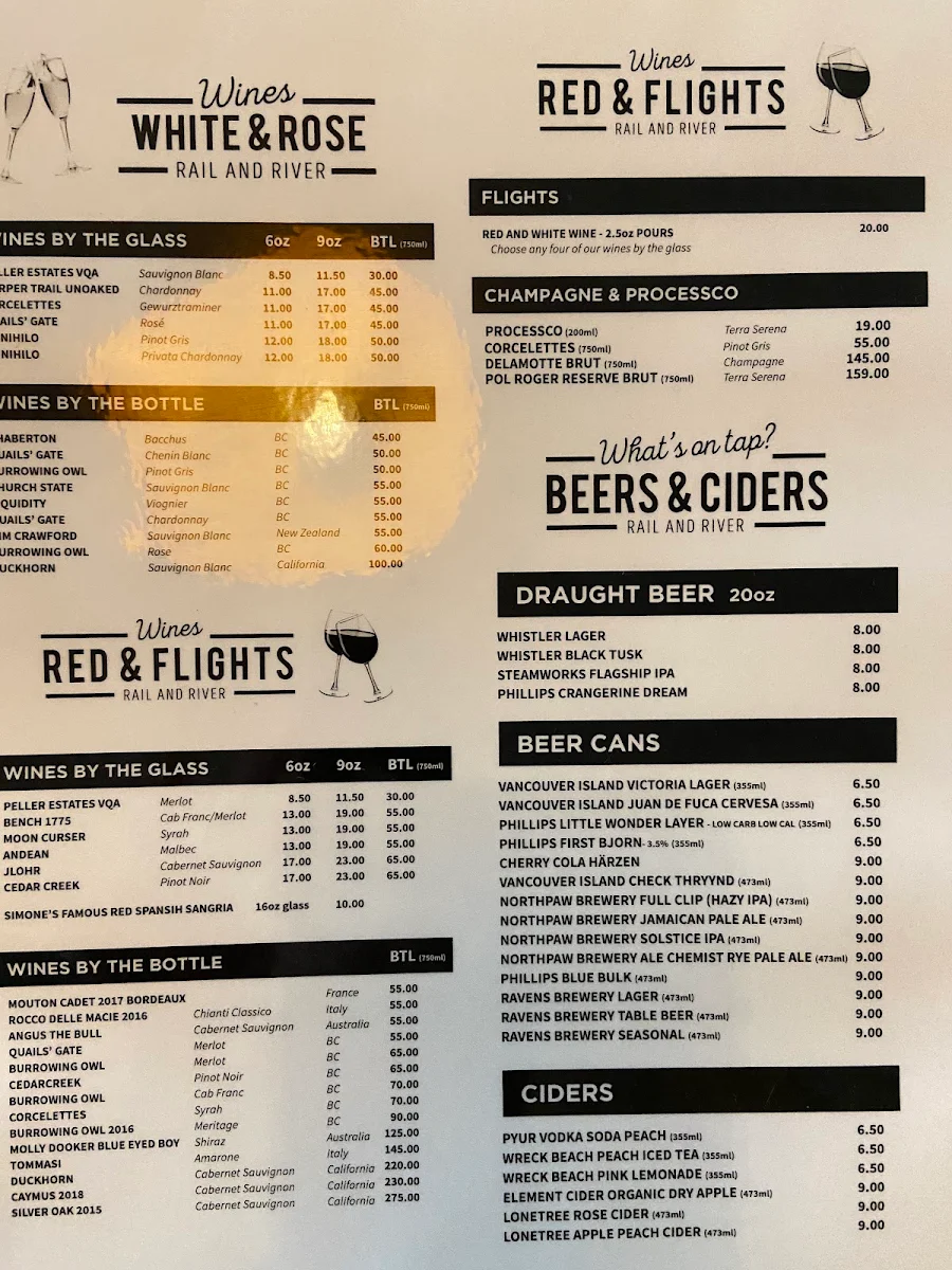 Menu, Rail & River Bistro
