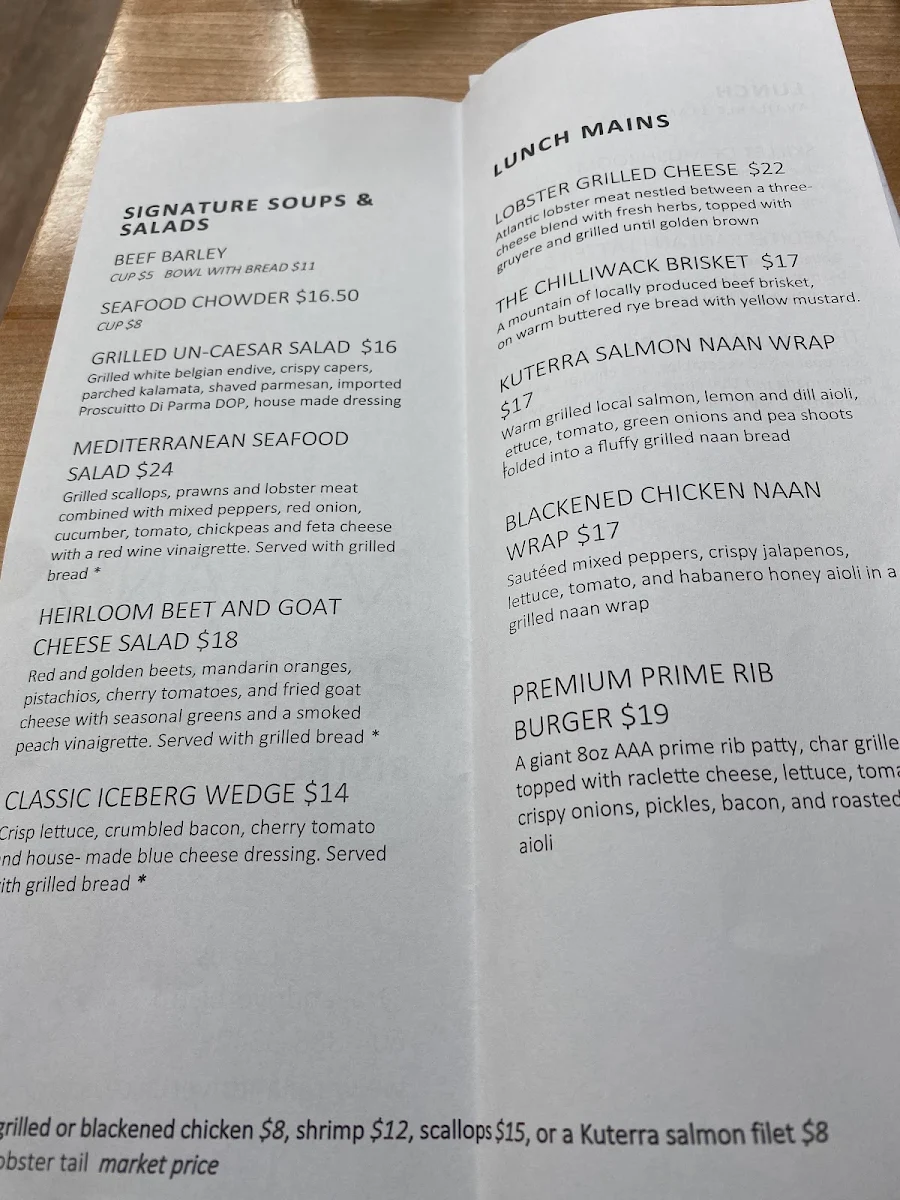 Menu, Rail & River Bistro