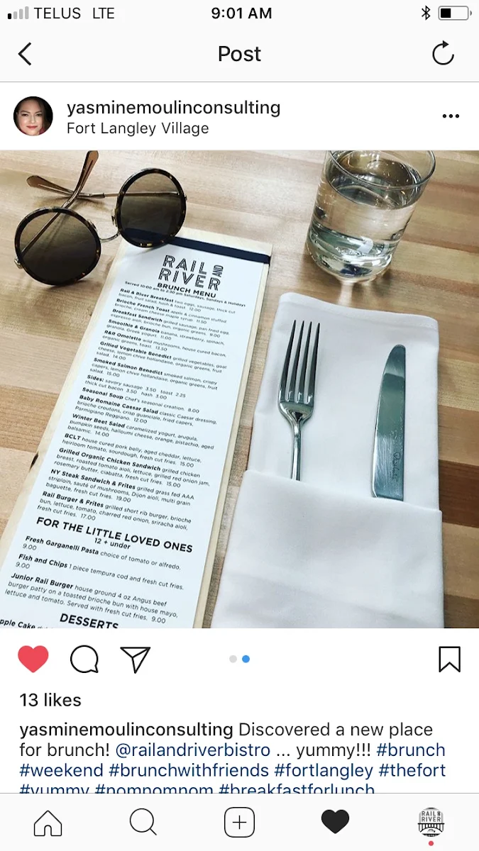 Menu, Rail & River Bistro