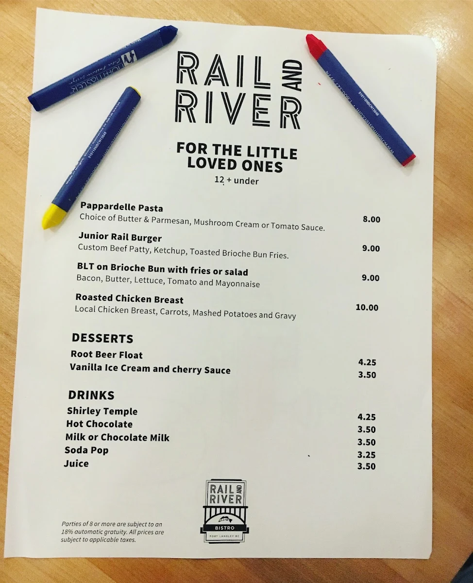 Menu, Rail & River Bistro