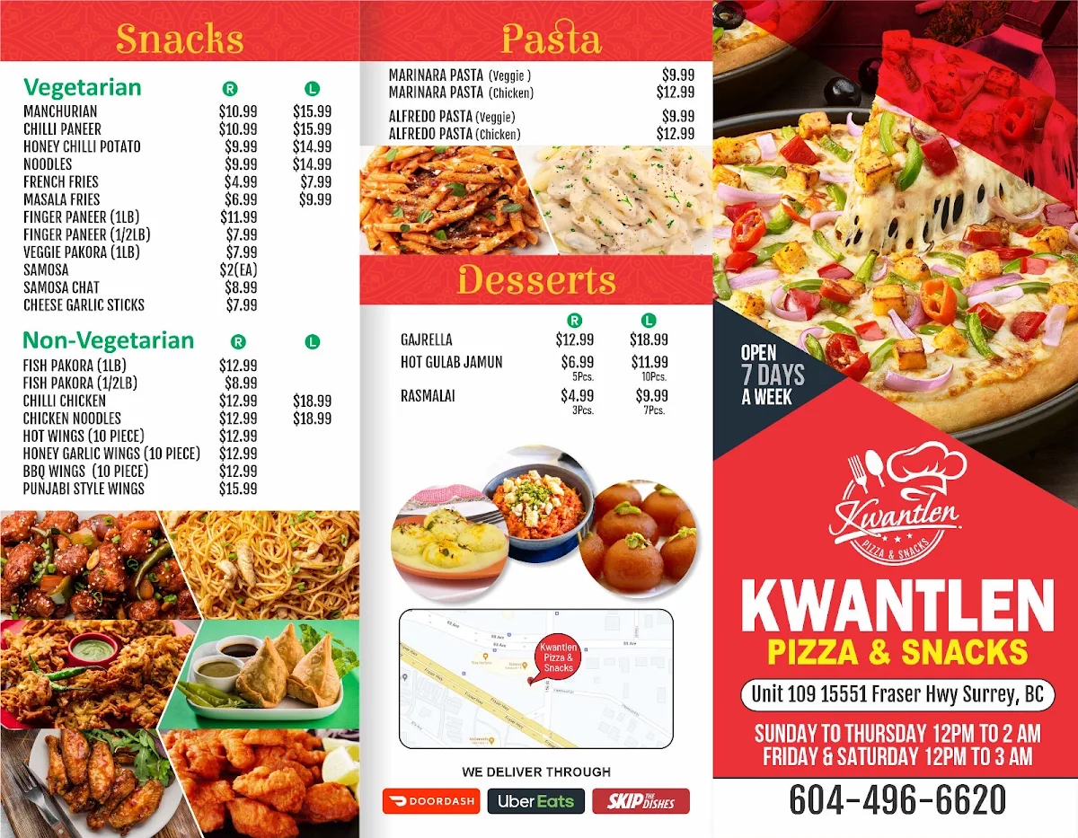 Menu, Kwantlen Pizza Fleetwood Fraser Hwy