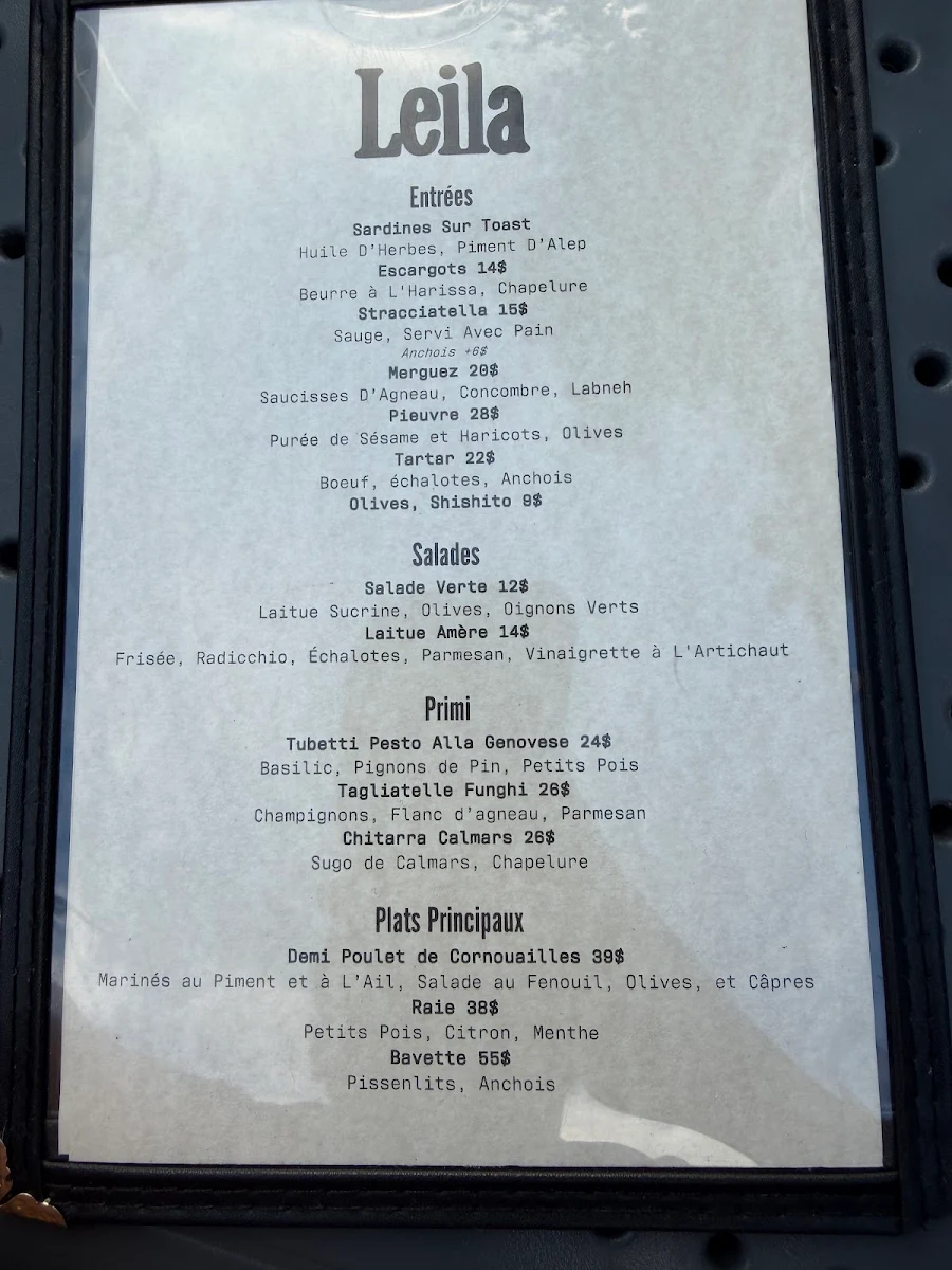 Menu, Leila