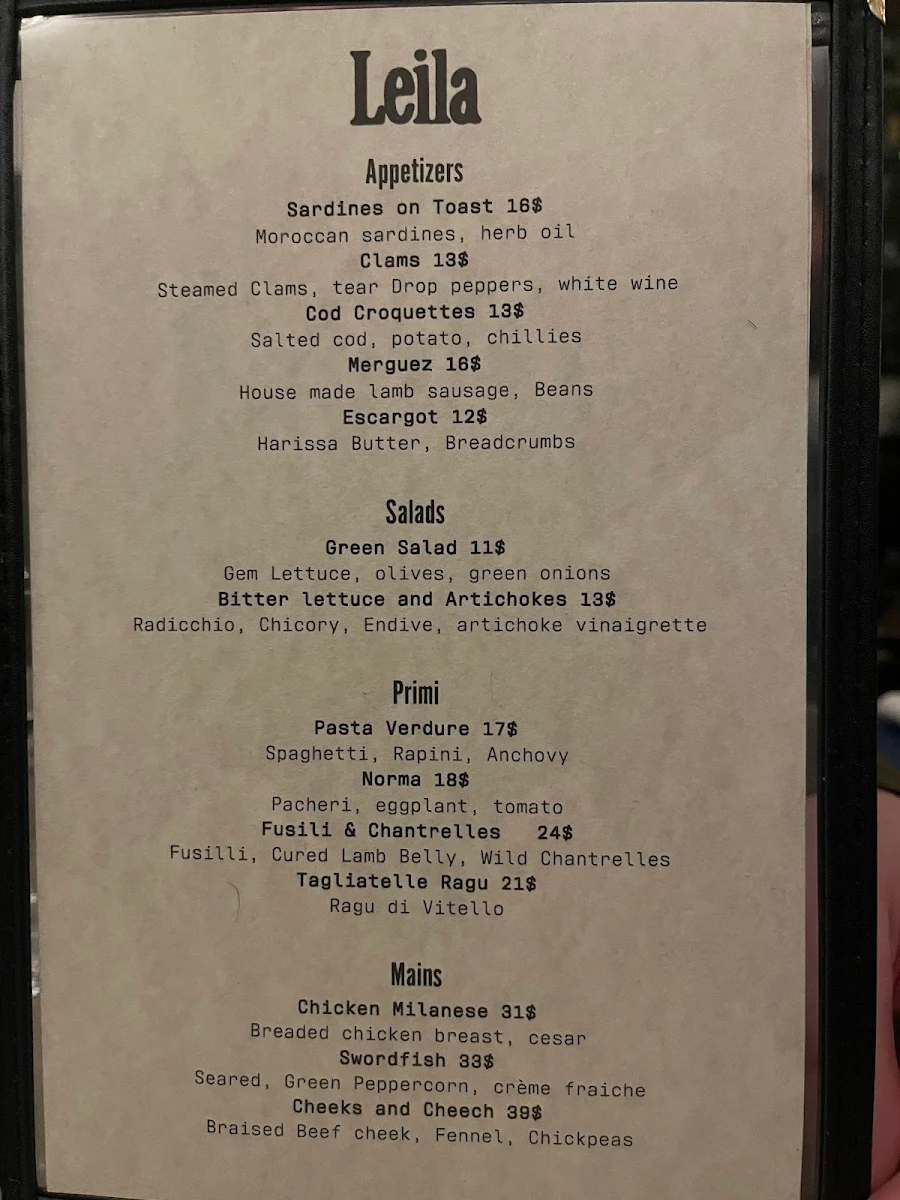 Menu, Leila