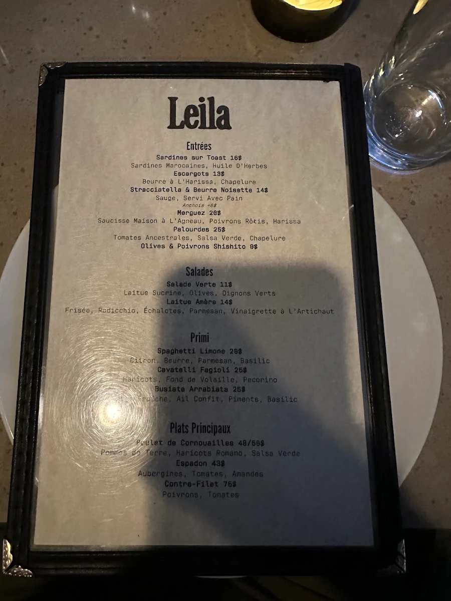 Menu, Leila