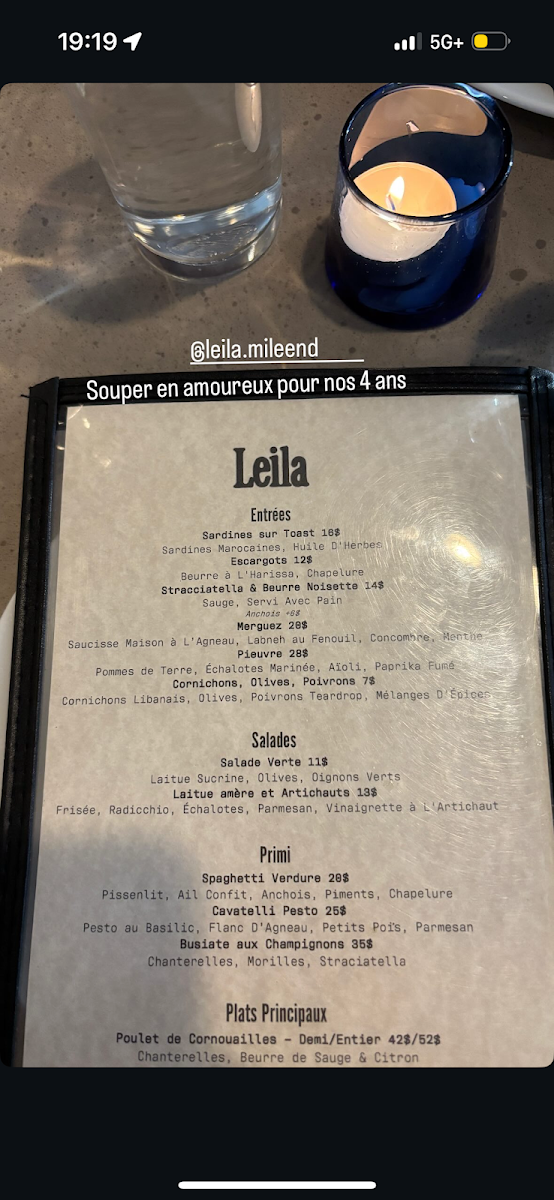 Menu, Leila