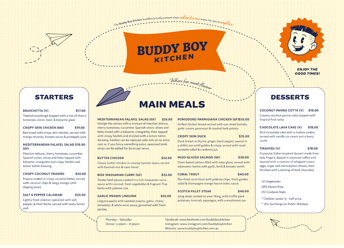 Menu, Buddy Boy Kitchen Parkes