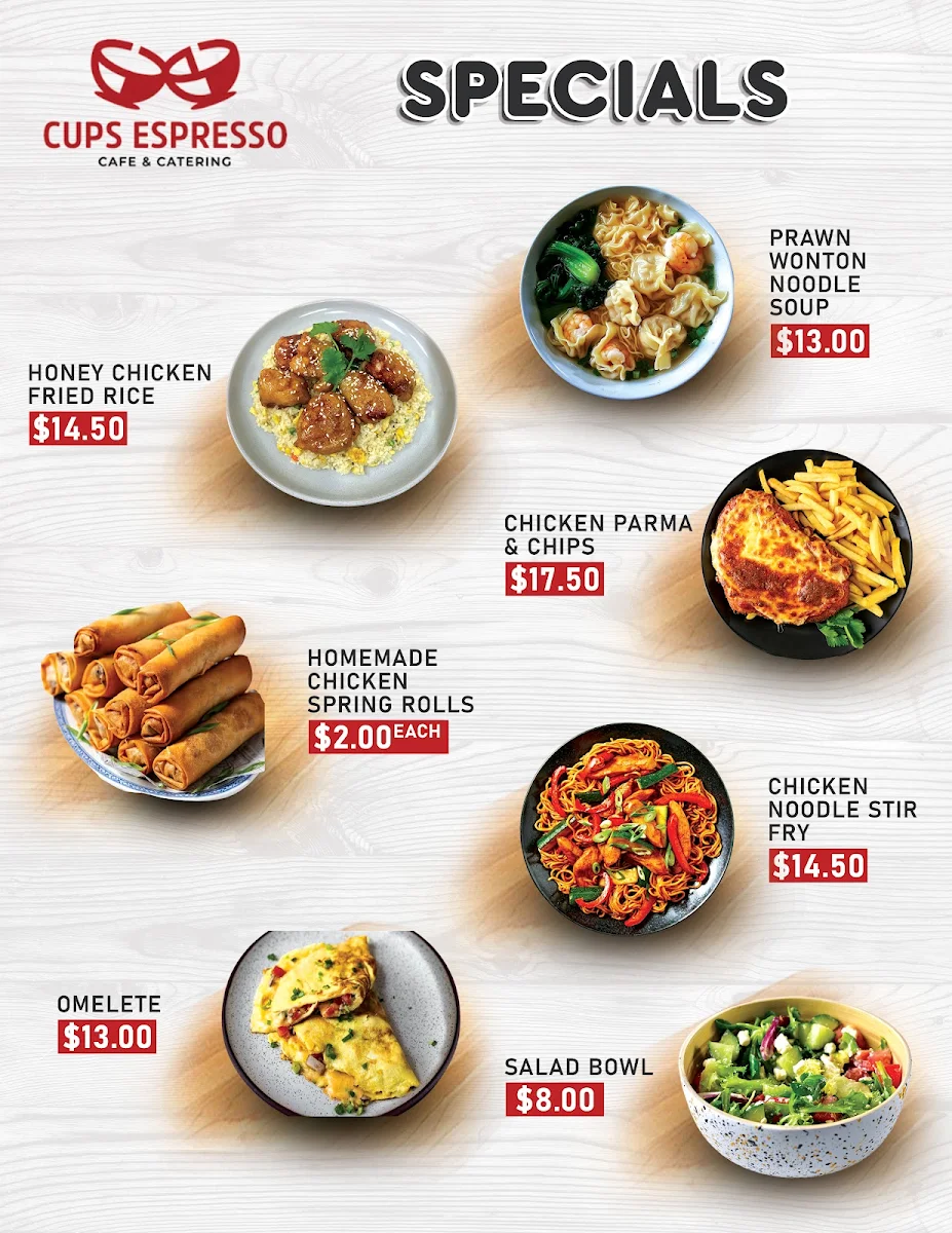 Menu, Cups Espresso Cafe & Catering