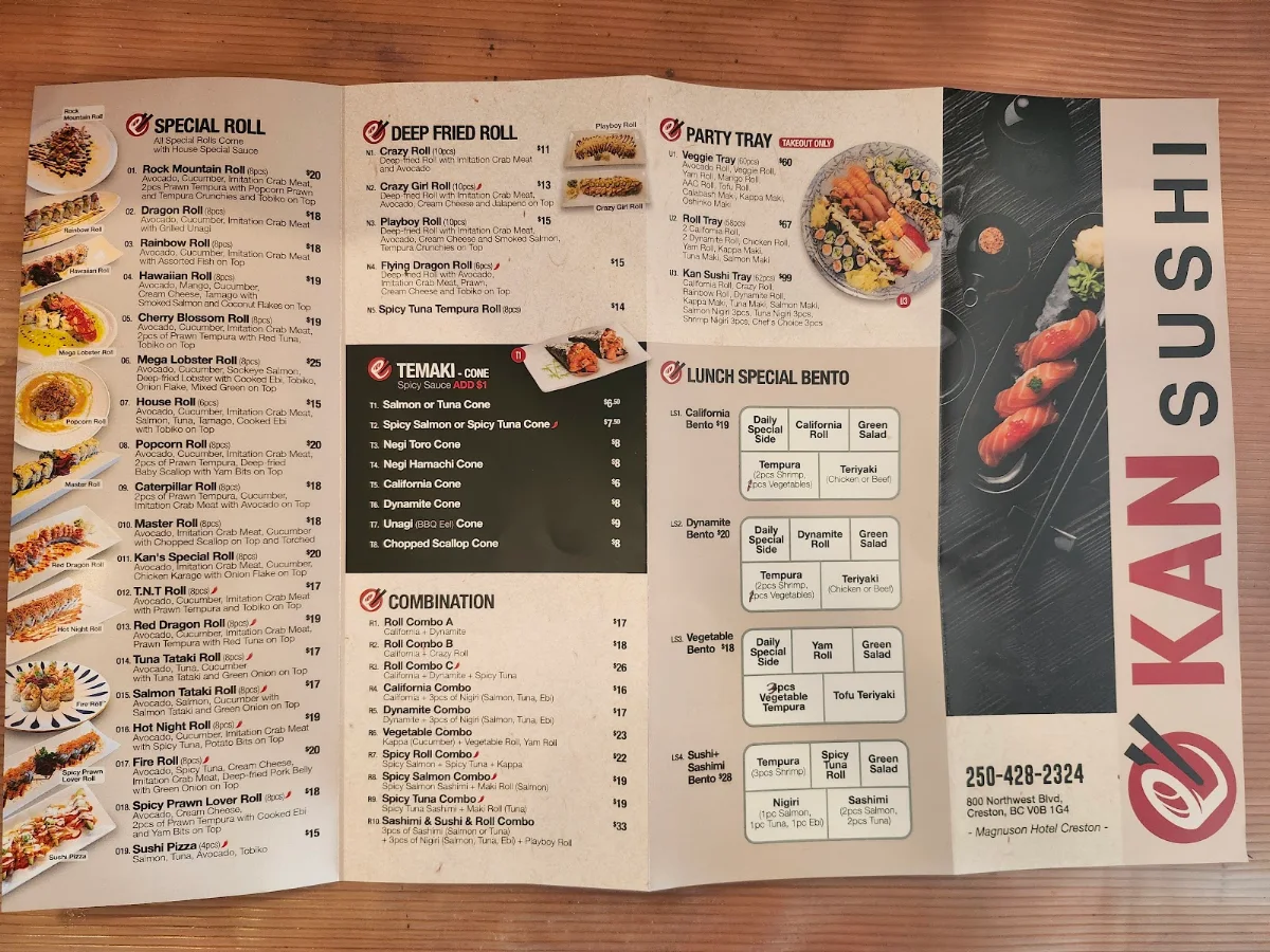 Menu, Kan Sushi In Creston