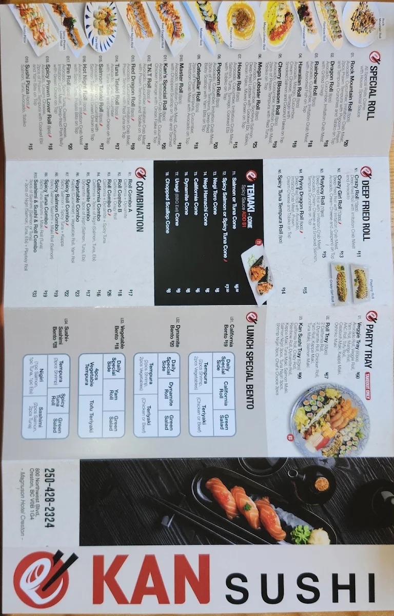 Menu, Kan Sushi In Creston