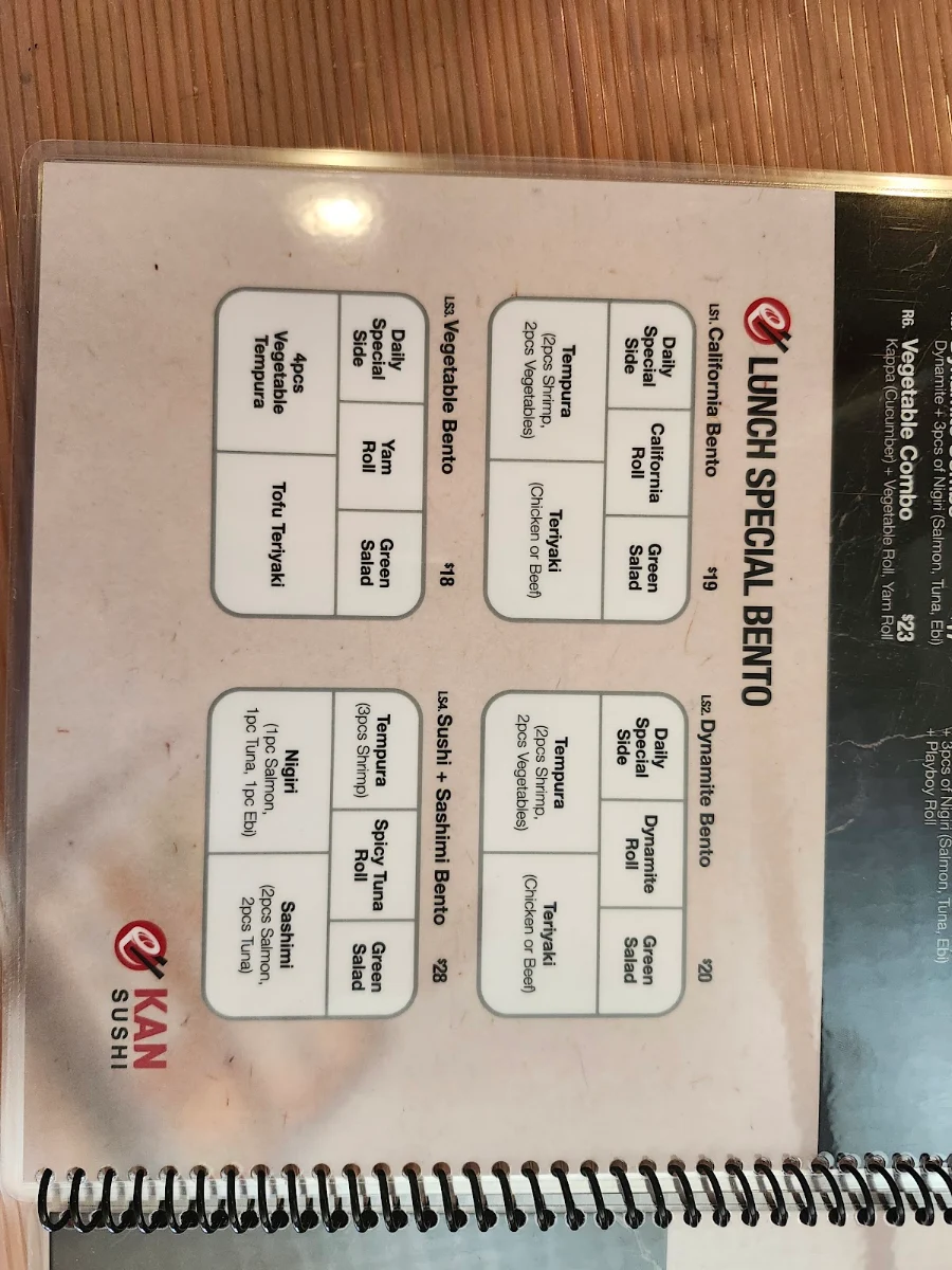 Menu, Kan Sushi In Creston