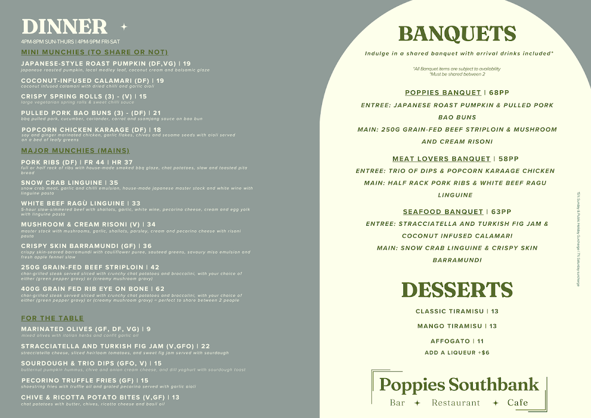 Menu, Poppies Southbank