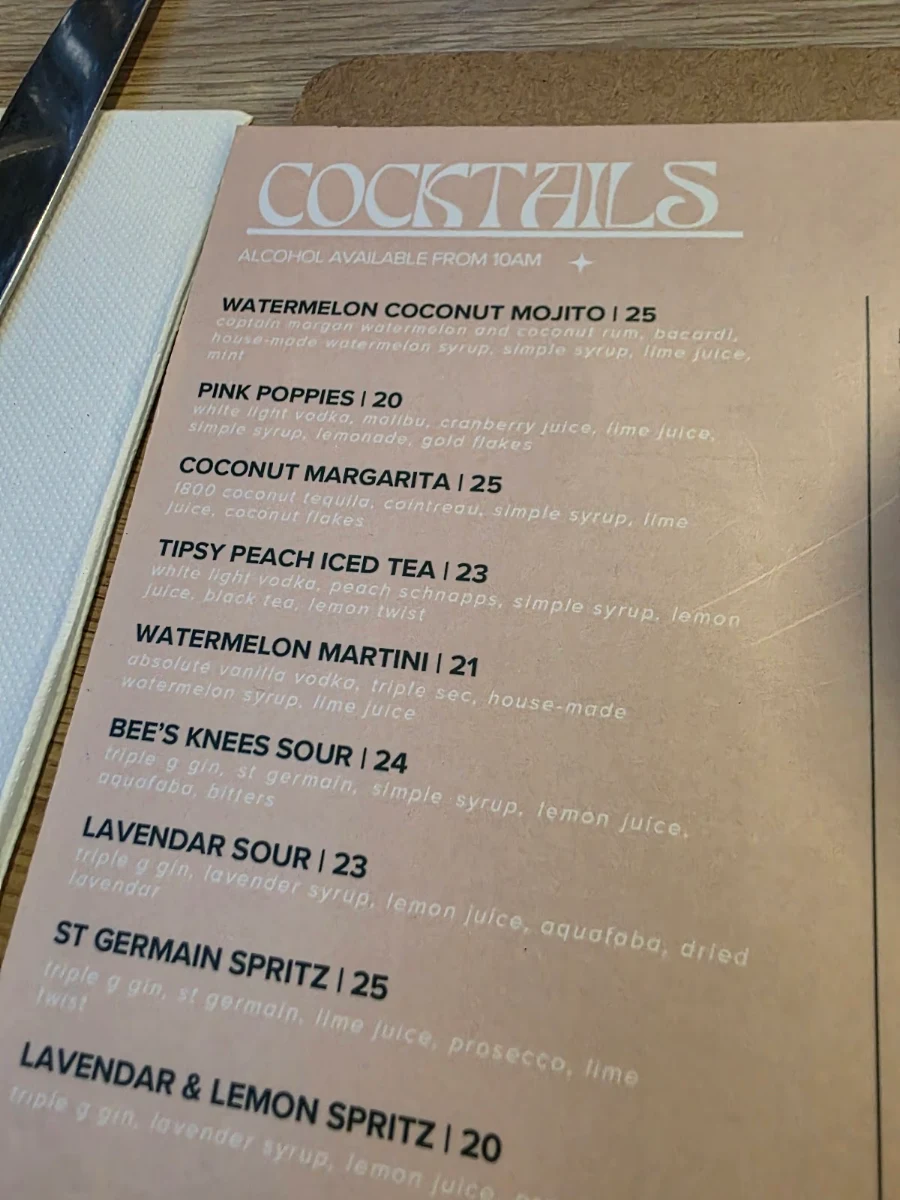 Menu, Poppies Southbank