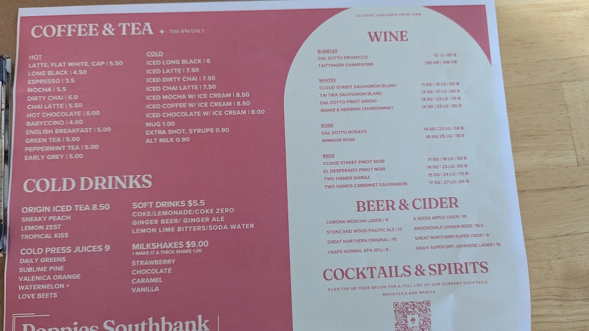 Menu, Poppies Southbank