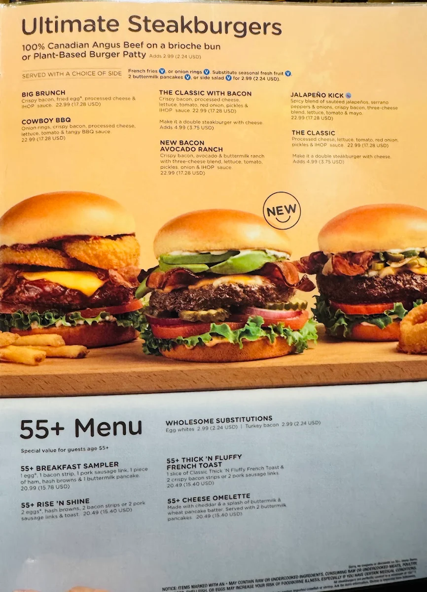 Menu, IHOP