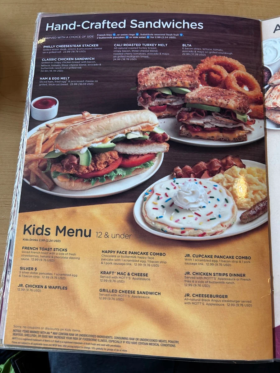 Menu, IHOP