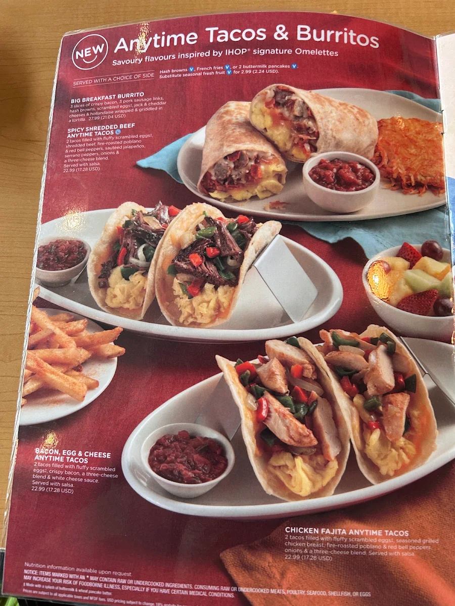 Menu, IHOP