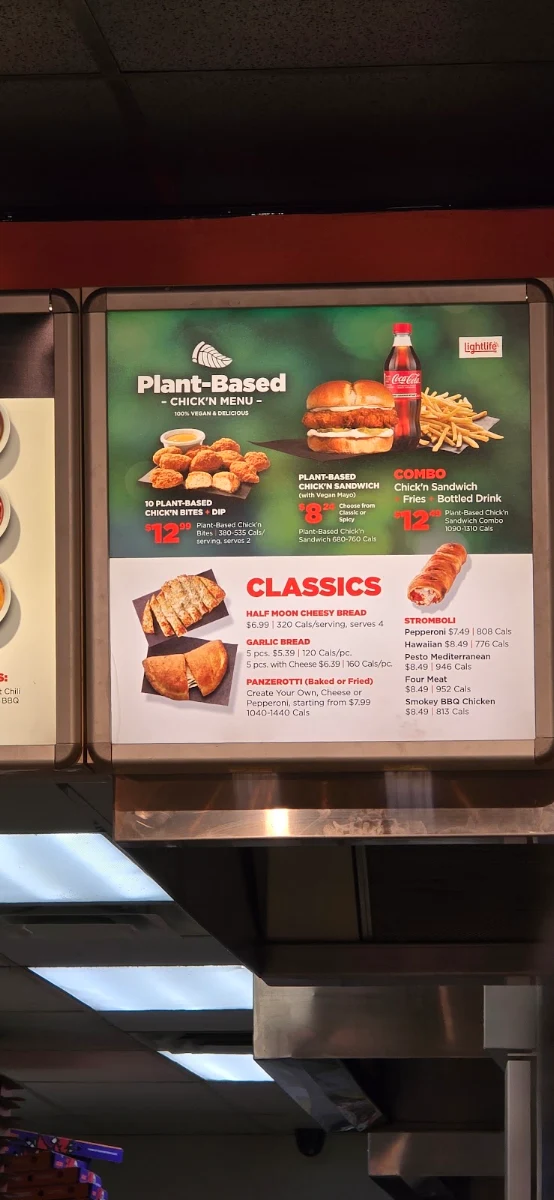 Menu, Pizza Pizza