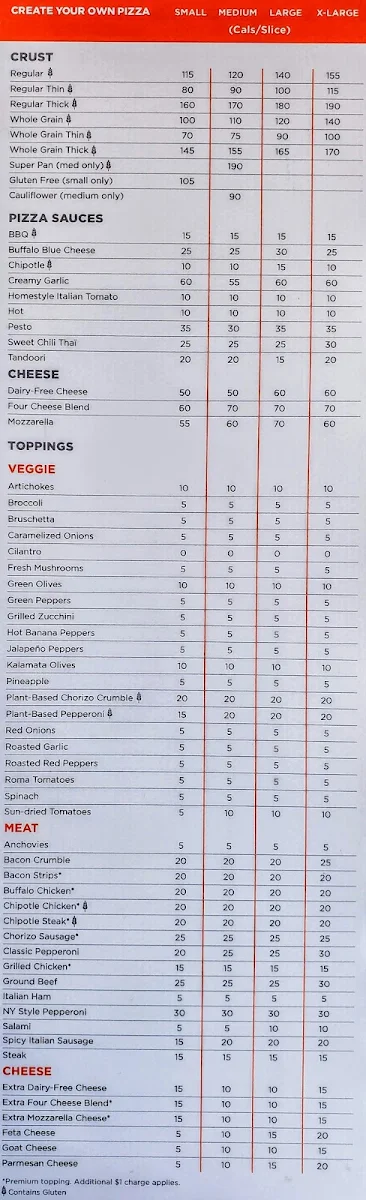 Menu, Pizza Pizza