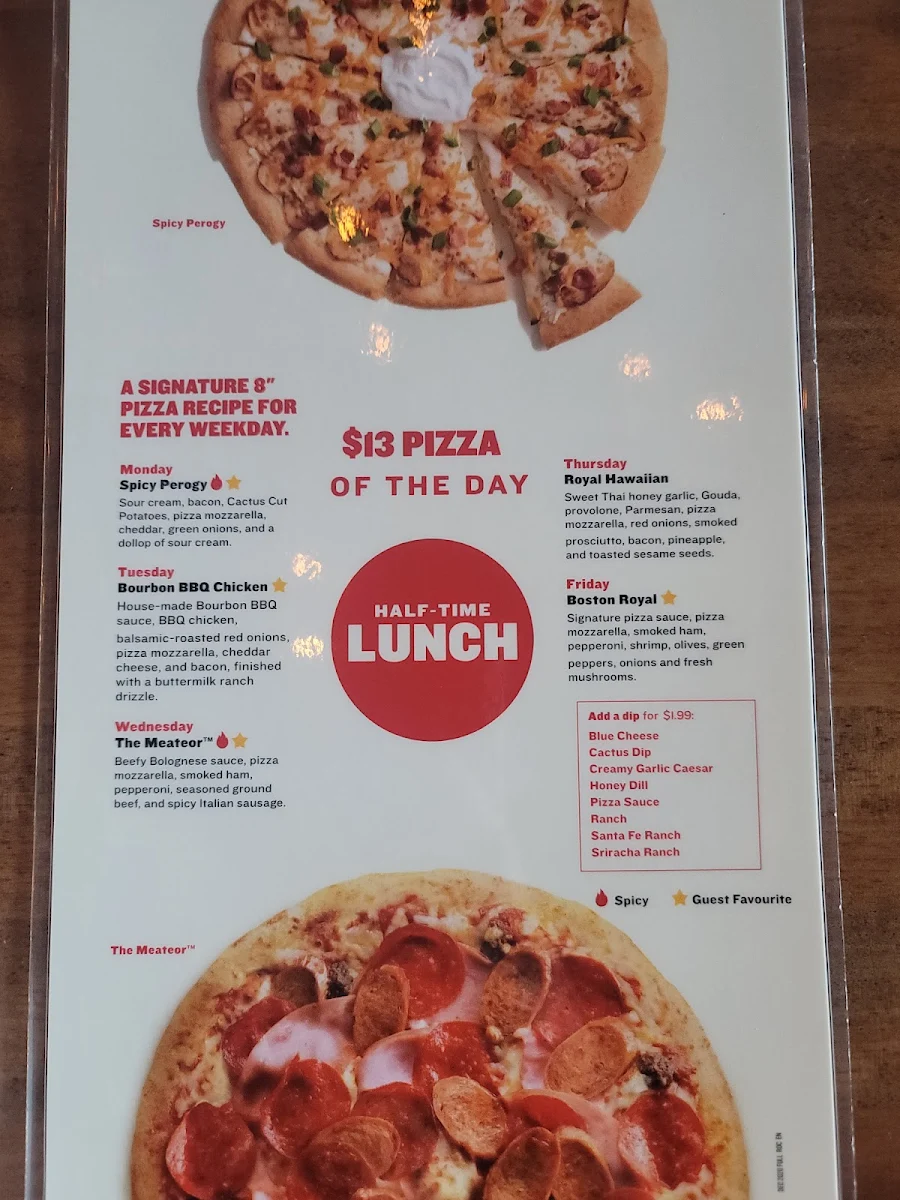 Menu, Boston Pizza