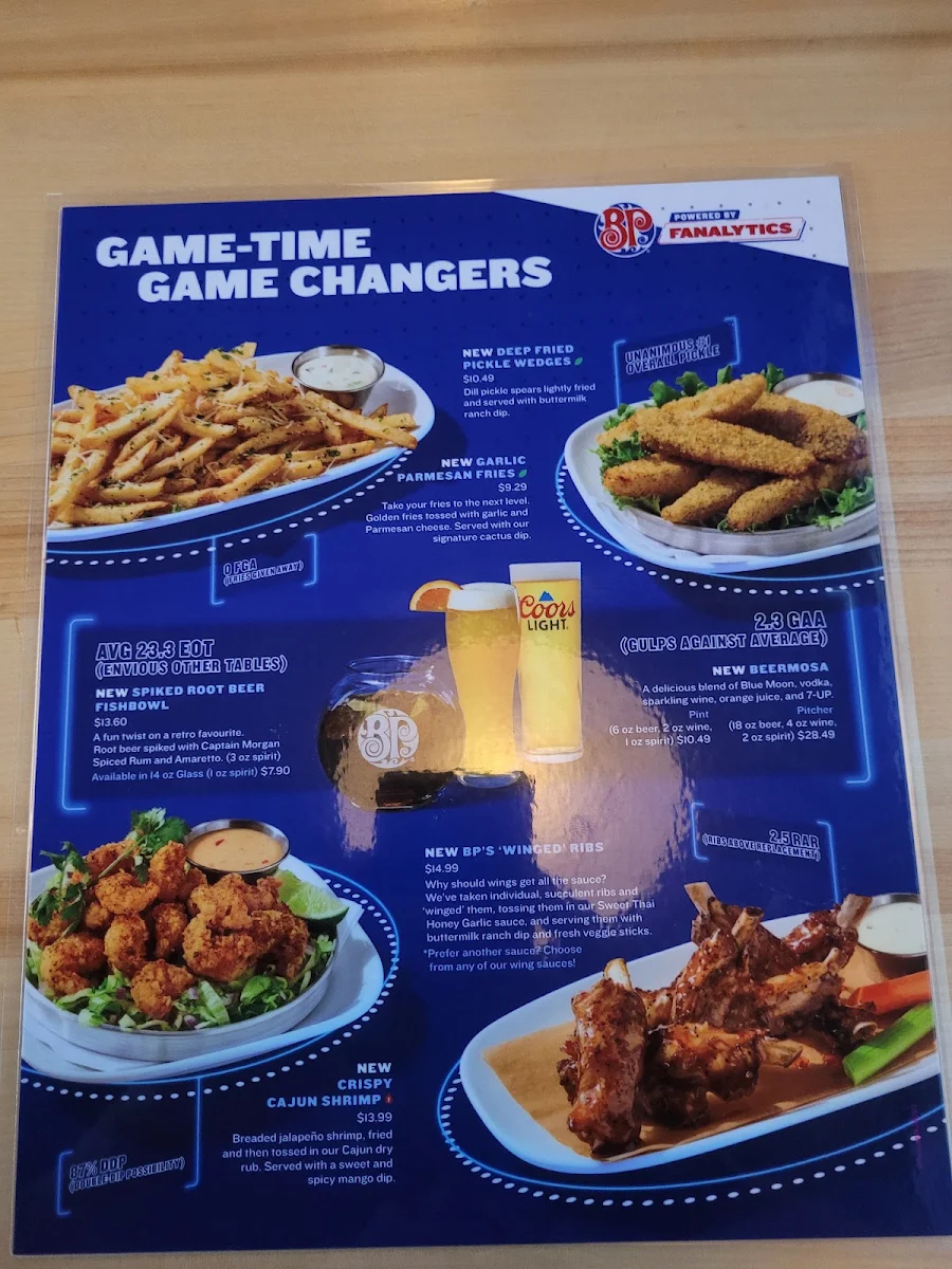 Menu, Boston Pizza