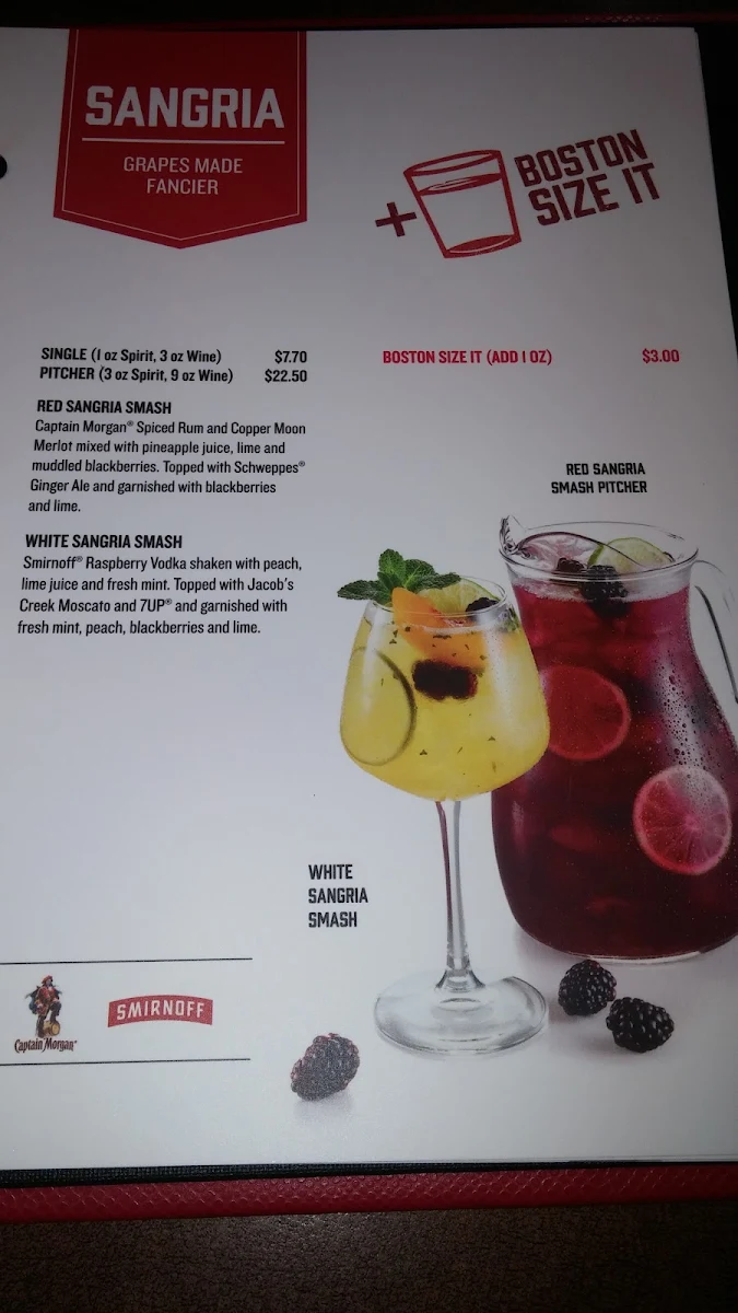 Menu, Boston Pizza