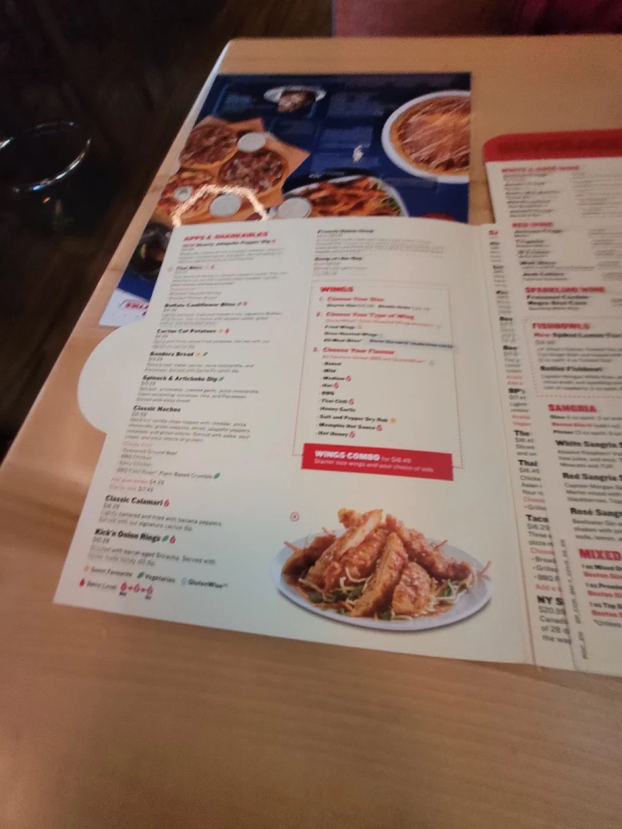 Menu, Boston Pizza