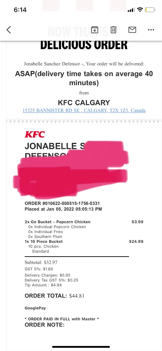 Menu, KFC