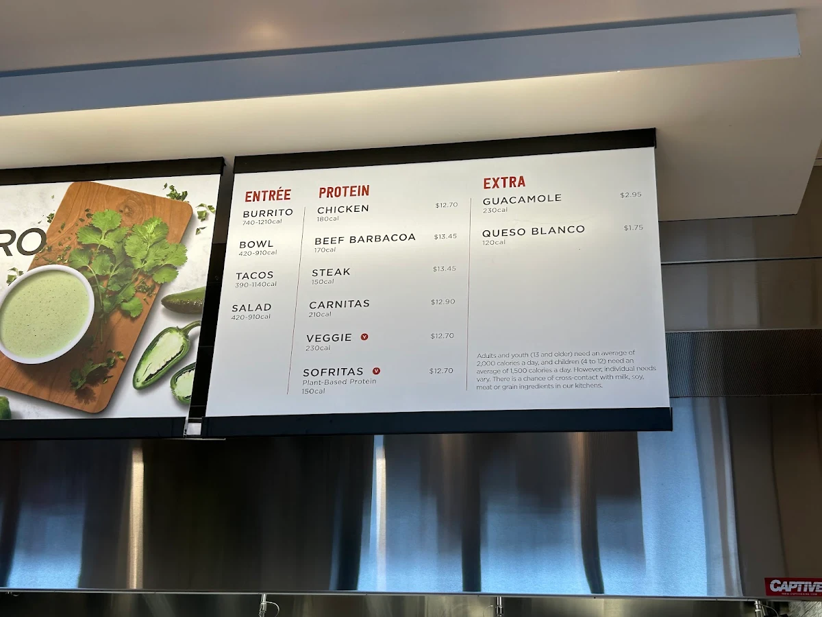 Menu, Chipotle Mexican Grill