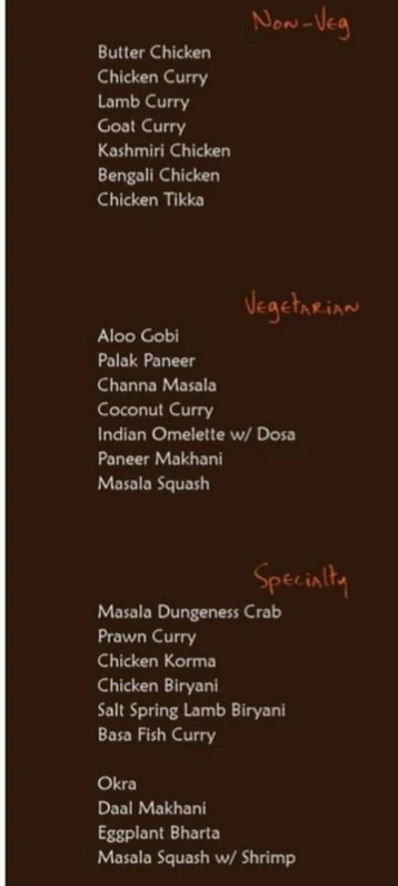Menu, Omja Restaurant