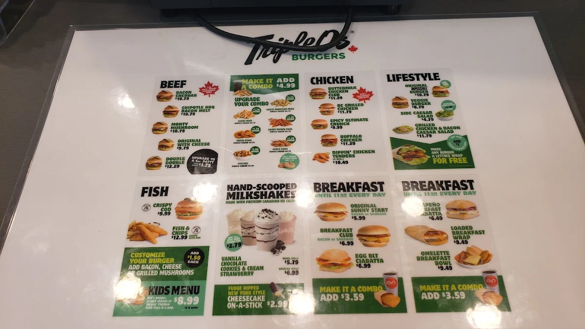 Menu, Triple O's