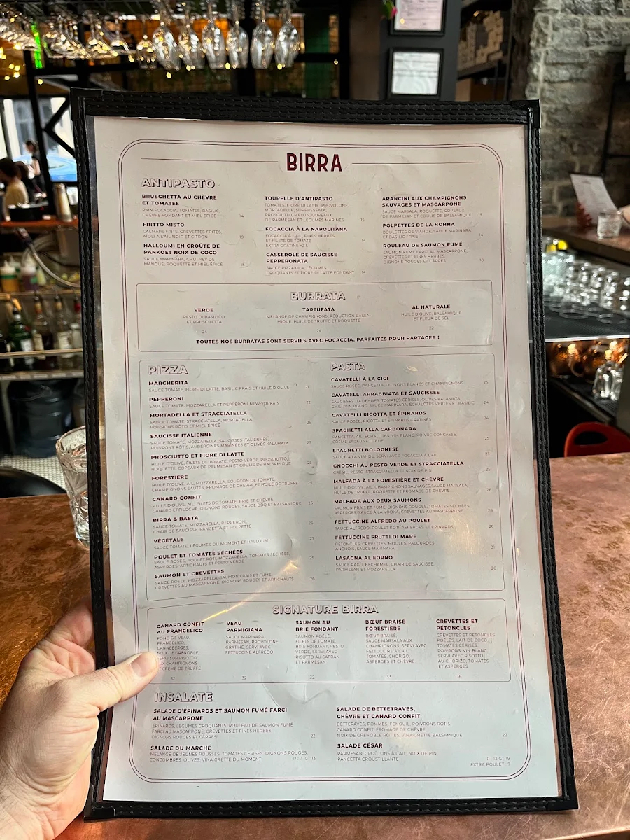 Menu, Birra