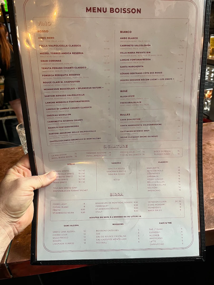 Menu, Birra