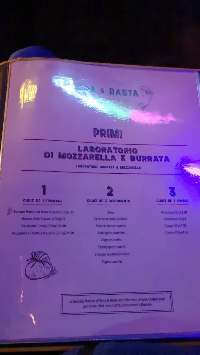 Menu, Birra