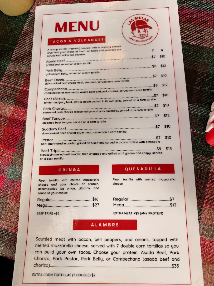Menu, Las Shilas Mexican Street Food | New Westminster