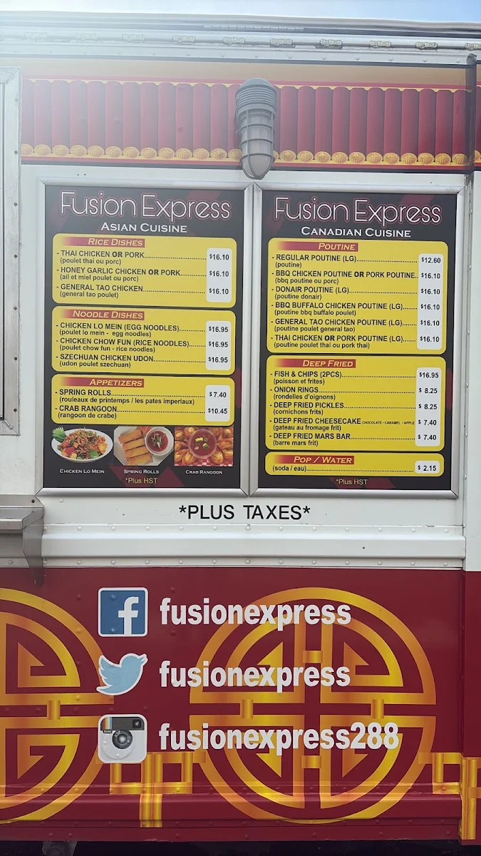 Menu, Fusion express food truck